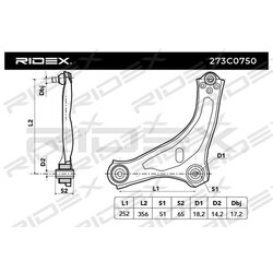 Bras de suspension arrière RIDEX 273C0750 pour RENAULT 545014055R RIDEX