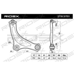 Bras de suspension arrière RIDEX 273C0751 pour RENAULT 54 50 086 82R RIDEX