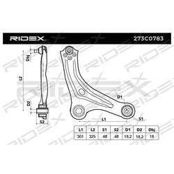 Bras de suspension arrière RIDEX 273C0783 pour CITROËN, PEUGEOT, DS 3521.S9 RIDEX