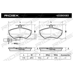 Plaquettes de frein RIDEX 402B0083 pour AUDI, VW, SEAT 8E0 698 151 B RIDEX