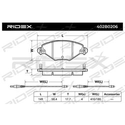 Plaquettes de frein RIDEX 402B0206 pour CITROËN C5 1611456480 RIDEX