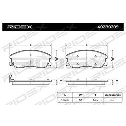 Jeu de plaquettes de frein RIDEX 402B0209 pour CHEVROLET, VAUXHALL, PONTIAC 20789468 RIDEX