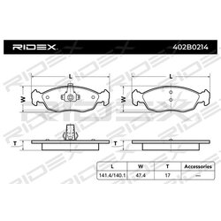 Plaquettes de frein RIDEX 402B0214 pour PEUGEOT, CITROËN 1611458480 RIDEX