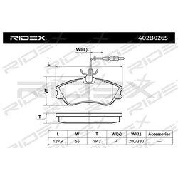 Plaquettes de frein RIDEX 402B0265 pour PEUGEOT, CITROËN 1611335080 RIDEX