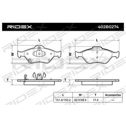 Jeu de plaquettes de frein RIDEX 402B0274 pour TOYOTA, DAIHATSU 04465-0D050 RIDEX