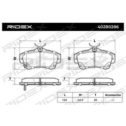 Jeu de plaquettes de frein RIDEX 402B0286 pour CHRYSLER, DODGE 05017 857AA RIDEX