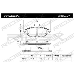 Plaquettes de frein RIDEX 402B0307 pour PEUGEOT, CITROËN, FIAT 9404251518 RIDEX