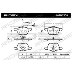 Jeu de plaquettes de frein RIDEX 402B0308 pour VW, SEAT, FORD, FIAT 1 133 446 RIDEX