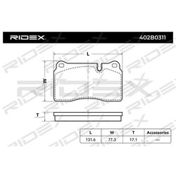 Plaquettes de frein RIDEX 402B0311 pour SEAT, VW, AUDI, CUPRA 8J0 698 151 K RIDEX