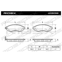Jeu de plaquettes de frein 402B0368 pour DAEWOO, CHEVROLET, CHEVROLET 96253367 RIDEX