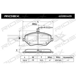 Plaquettes de frein RIDEX 402B0409 pour PEUGEOT, CITROËN 16 113 349 80 RIDEX