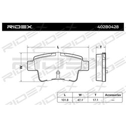 Plaquettes de frein RIDEX 402B0428 pour OPEL, FIAT, VAUXHALL, ABARTH 50902169 RIDEX