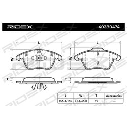 Jeu de plaquettes de frein RIDEX 402B0474 pour VW, SEAT, PEUGEOT, AUDI et plus encore... RIDEX