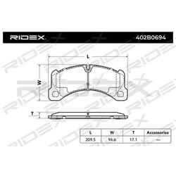 Jeu de plaquettes de frein RIDEX 402B0694 pour PORSCHE 95835193930 RIDEX