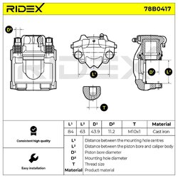 Brake Caliper RIDEX 78B0417 OE Ref 7H8 615 423