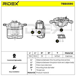 Brake Caliper RIDEX 78B0590 OE Ref 45018S04003