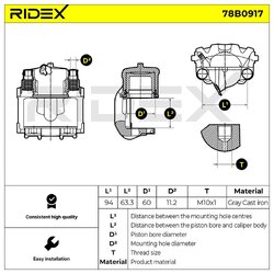Brake Caliper RIDEX 78B0917 OE Ref 34111160367