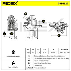 Brake Caliper RIDEX 78B1622 OE Ref 43018TM8G00