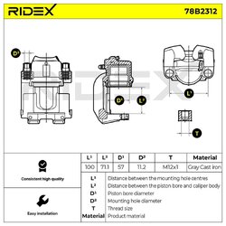 Brake Caliper RIDEX 78B2312 OE Ref 34106852259