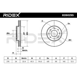 Disque de frein RIDEX 82B0295 pour MITSUBISHI MA 387795 RIDEX