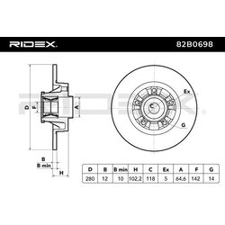 Disque de frein RIDEX 82B0698 pour RENAULT, OPEL, NISSAN, VAUXHALL 4020600QAC RIDEX