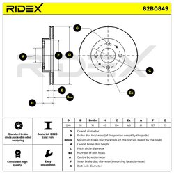 Disque de frein RIDEX 82B0849 pour NISSAN 40206-58A00 RIDEX