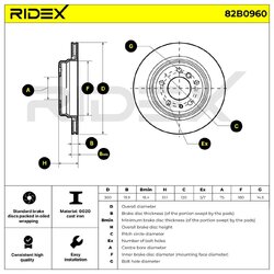 Brake Disc RIDEX 82B0960 OE Ref 1 159 659 RIDEX