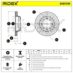 Brake Disc RIDEX 82B1035 OE Ref 99335204102 RIDEX