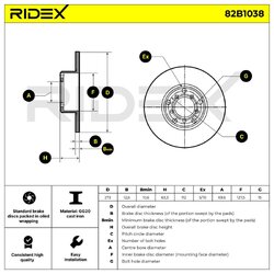 Disque de frein RIDEX 82B1038 pour MERCEDES OE 108 421 08 12 RIDEX