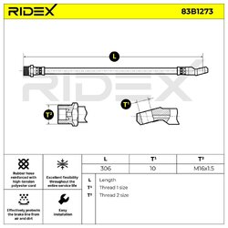 Brake Hose RIDEX 83B1273 OE Ref 4023587