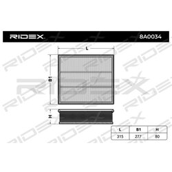 Filtre à air RIDEX 8A0034 pour MERCEDES, VW 5103 555AA RIDEX