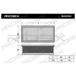 Filtre à air RIDEX 8A0050 pour TOYOTA 178010R010 RIDEX