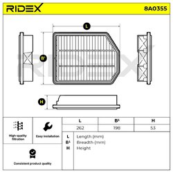 Filtre à air RIDEX 8A0355 pour KIA CARENS, MAGENTIS 28113-3A800 RIDEX