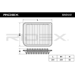 Filtre à air RIDEX 8A0441 pour MITSUBISHI, PEUGEOT, CITROËN 16 099 073 80 RIDEX