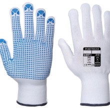 Nylon Polka Dot Gloves White Blue Pack of 12 Size L Grip Gloves