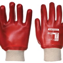 PVC Knitwrist Dipped Gloves Red Pack of 12 (Grip Gloves) Size L