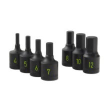 7pc 3 8 Drive Hex impact socket set 4mm to 12mm Bits Single