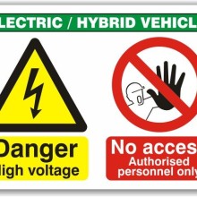 Electric & Hybrid Vehicle Danger High Voltage No Access sign. (Hazard Signs)