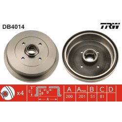 Brake Drum TRW DB4014 OE Ref 841 501 615 A