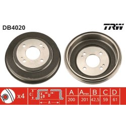 Tambour de frein TRW DB4020 pour HONDA OE 42610-SR1-000