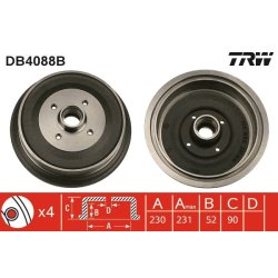 Brake Drum TRW DB4088B OE Ref 147 501 615 A