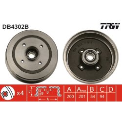 Brake Drum TRW DB4302B OE Ref 4 18 001