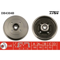 Tambour de frein TRW DB4304B pour VAUXHALL, SUZUKI OE 9208531 TRW