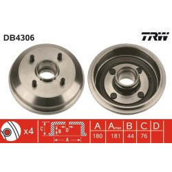 Brake Drum TRW DB4306 OE Ref 1499061