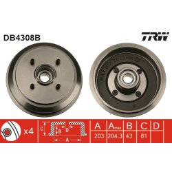 Brake Drum TRW DB4308B OE Ref 1315740