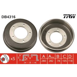 Brake Drum TRW DB4316 OE Ref 4041429