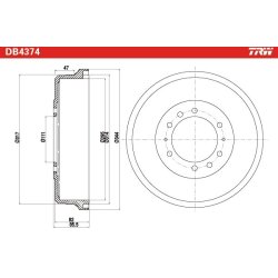 Tambour de frein TRW DB4374 pour FORD, NISSAN MAVERICK, PATROL OE 43206-G9800 TRW