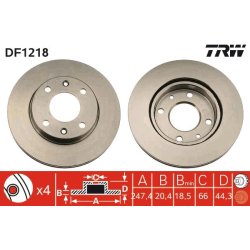Disque de frein TRW DF1218 pour CITROËN, PEUGEOT VISA, 205, 407 OE 95669225