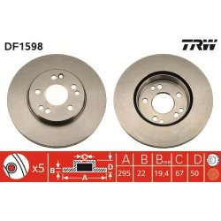 Disque de frein TRW DF1598 pour MERCEDES 124, CLASSE E OE A1244211512