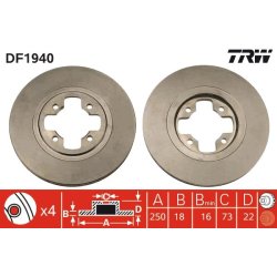 Disque de frein TRW DF1940 pour NISSAN BLUEBIRD, SILVIA, VANETTE